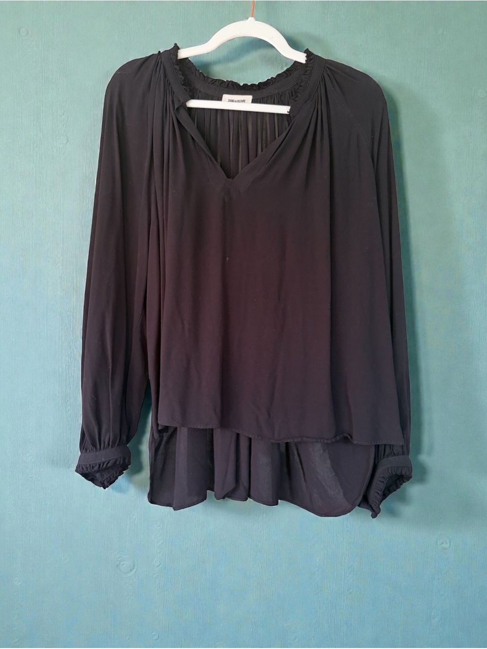 Zadig & Voltaire Black V-Neck Long Sleeve Peasant Blouse